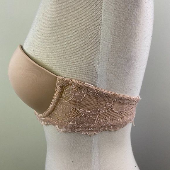 NWT ON GOSSAMER Beige Strapless Bra with Lace Straps (32B) - Picture 3 of 8